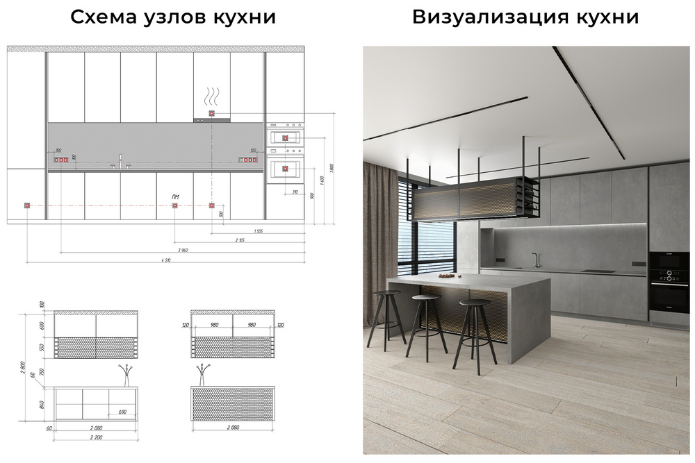 Схема и визуализация кухни